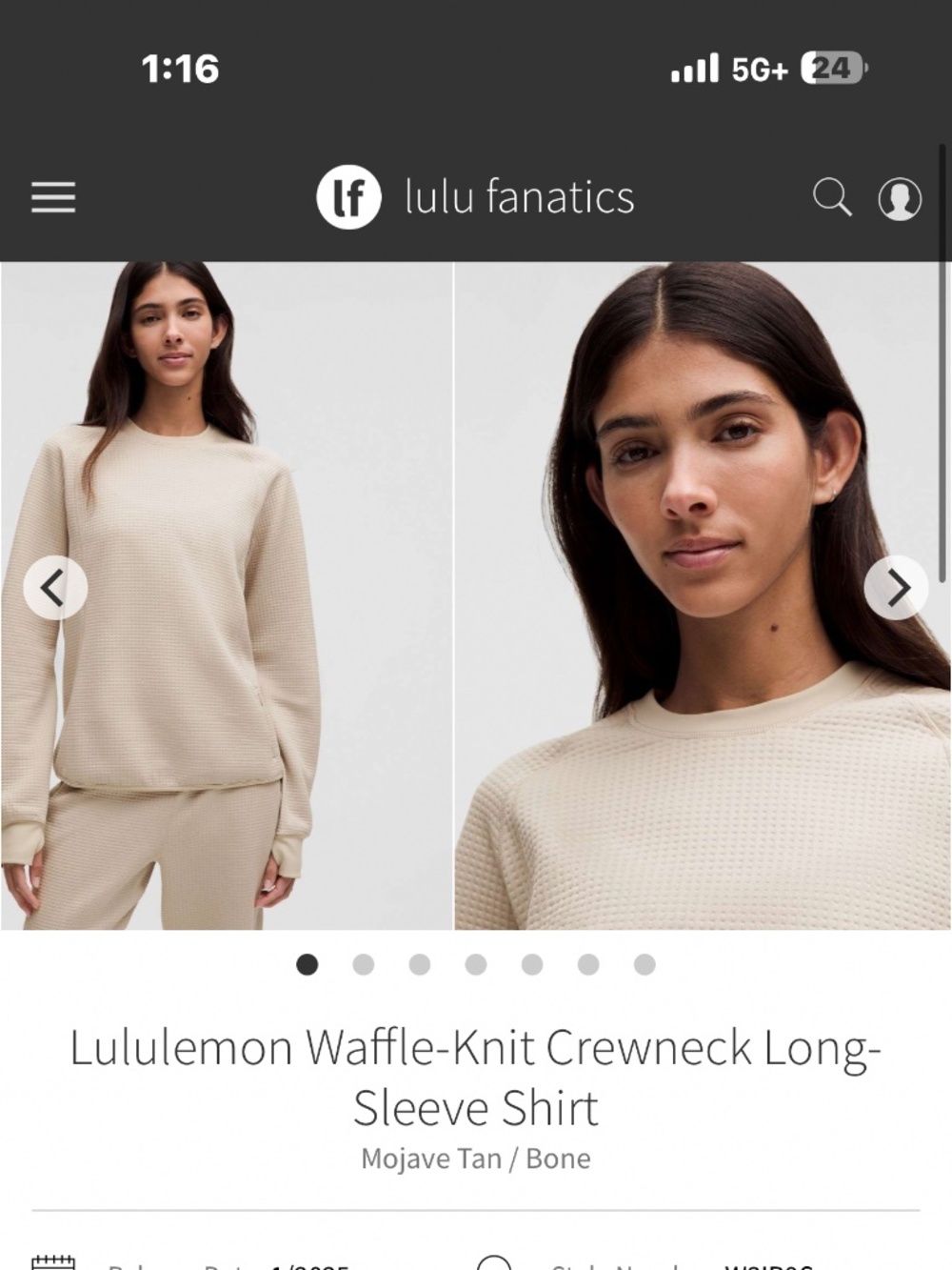 Lululemon waffle knit crew neck shirt/light sweater in Mojave Tan color